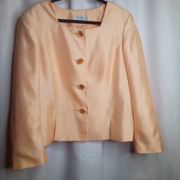 Emily Blazer Jacket Women 18 Long Sleeve Button Up Career Classic Peach Orange - Picture 14 of 16